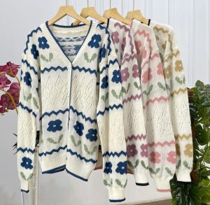 Outwear bunga yura - Rajut cardigan rajut - Outer rajut wanita motif bunga premium - yura flower
