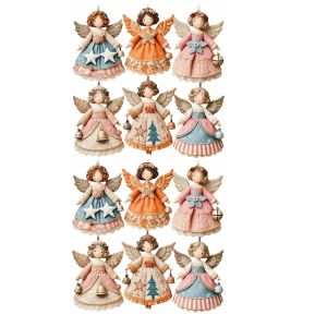 LIUJIR 12pcs 2D Flat Christmas Tree Decor Colorful Design Wooden Christmas Hanging DIY Crafts Ornaments Girl-Shaped Pendant Xmas Tree