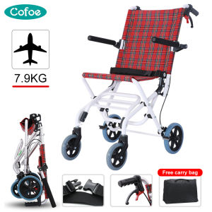 Cofoe Foldable Wheelchair + Carry Bag Lightweight Aluminum Travel Wheel Chair Flexible Portable Walking Aids for Adult Elderly Disable