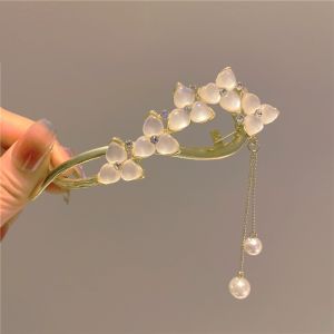 Jepit Rambut Korea Sanggul Bahan Logam 10.5cm Aksen Moonstones dengan Rumbai HBA010 HBA011