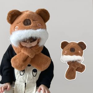 SWEET TIM หมวกกันหนาว สัตว์การ์ตูน ชุดผ้าพันคอหมวกตุ๊กตาเด็ก คาลิปบาร่า น่ารักน่ารักๆ หมวกป้องกันหู Loopy กันลม ผ้าพันคอคลุมด้วยผ้าหนา สาวๆ