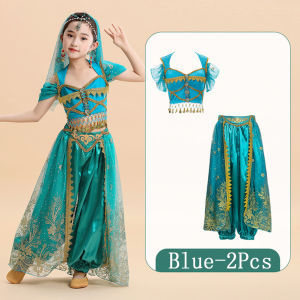 LOlanta ชุดเต้นระบำหน้าท้องแบบอินเดียสำหรับเด็กตะเกียงอะลาดินชุดแต่งกายฮัลโลวีนเจ้าหญิงชุดชุดแฟนซีโอเรียนเต็ลสีแดงสีน้ำเงิน