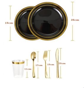 Plastic Black Dinnerware Set 150Pcs CABANI BGR Disposable 1Box 25Guests Dinner Set Dinner Plates Plastic Plates Cutlery Cups Plastik Alat Makan Set Sudu Dan Garfu Makan Plastik Pinggan Makan Nasi Plastik Plastik Makanan
