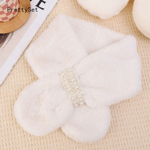 แฟชั่นฤดูหนาวผ้าพันคอกำมะหยี่ไข่มุกผู้หญิงผ้าพันคอไขว้ขนกระต่ายเทียมหนาอบอุ่นสง่างามผ้าพันคอนุ่มสำหรับเด็กผู้หญิงของขวัญคริสต์มาส