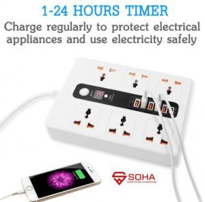SOHA BKL-11 Charger Timer Stop Kontak Pakai Waktu / Power Socket Timer + 5 USB Port 3.4A & Qualcomm Multi Port & 1 Port Type C PD 18W USB Timer