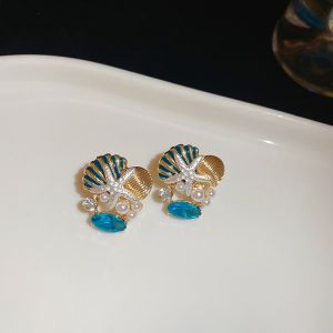 Beach style shells starfish seaside coral pearl necklace light luxury sweet necklace earring set