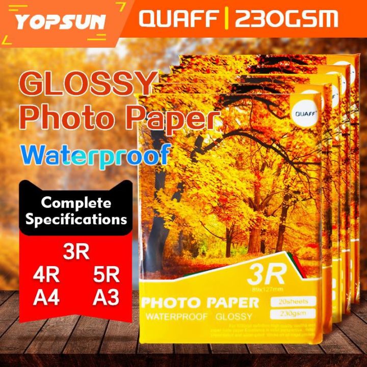Glossy Photo Paper A4(180 / 230gsm) / 5R(230gsm) 20 Sheets QUAFF Brand Lazada PH