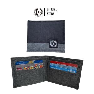 QXZ94 Dompet Pria Kulit Kanvas Pendek Lipat Kartu Polos Kombinasi Hitam Abu DPTL-KV02