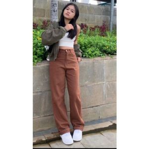 Celana Panjang Kulot Jeans Wanita Highwaist Variasi Pinggang X Rawis Kancing Stainlis Model Terbaru