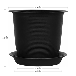 กระถาง กระถางต้นไม้ มินิมอล จัมโบ้+จาน ขนาด 8 นิ้ว สีดำ 5 ใบ ชิ้น อัน