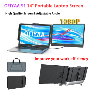 OFIYAA S2 14’’ Triple Laptop Screen Extender 1080P FHD Portable Dual Monitor for Laptop USB C HDMI Plug-play Monitor Extender for Mac/Windows Fit 13”-17.3” Laptops