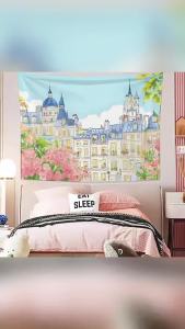 Relaxing landscape oil painting backdrop fabric ins Wind-themed hanging tapestry for dormitory bedroom bedside decoration large tapestry for covering