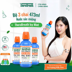 Bộ 3 Nước Súc Miệng TheraBreath Icy Mint 473ml - Công thức làm sạch và thơm miệng ngừa hôi miệng từ nha sĩ