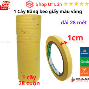 Băng keo giấy màu vàng rộng 1cm dài 28 mét mỗi cuộn lõi giấy 3mm - 1 cây có 28 cuộn - Shop Út Lớn