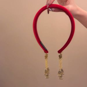 NEEUJ โลหะผสมอัลลอยด์ ที่คาดผมพู่กระดิ่ง หรูหราสุดหรู Flocking flocking แถบคาดศีรษะสไตล์ชนเผ่า ทันสมัยและทันสมัย เครื่องประดับอัญมณีอัญมณี ห่วงผมวินเทจ สำหรับผู้หญิง