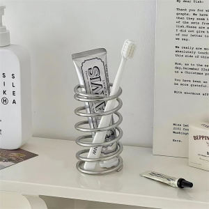 Toothbrush Holder Stainless Steel Spring Shaped Desktop Toothbrush Holder Pen Holder Makeup Brush Toothbrush Storage