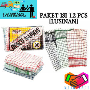 Klik-Beli [LUSINAN] Kain Lap Serbet Dapur Serbaguna Napkin Motif Kotak Kotak - 12 Pcs