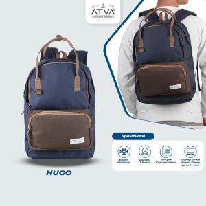 ATVA Tas Ransel Pria Daily Backpack Laptop 14 inch Tas Sekolah Kuliah Hugo Series Navy Brown