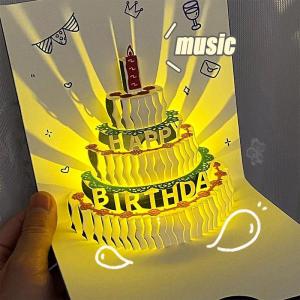 3D Birthday Card Cake Music Light Birthday Music 3D Greeting Card For Birthday Gift Party Gift Christmas greeting gift cards