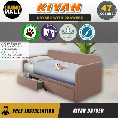 Living Mall Kiyan Daybed with Drawer with Mattress - Pet-Friendly Option - 47 Colours