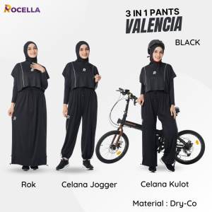 Rok Celana Olahraga 3 in 1 Rocella Valencia - Rok Celana Jogging Wanita Muslim - Rok Celana Jogger Sepeda Senam Perempuan Muslimah Warna Hitam Abu-abu