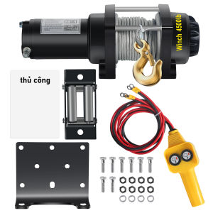 Tời điện 12v 500kgTời điện 12v 4500lbsmáy tời điện 500kglực kéo 2041kgCáp 10 Mét