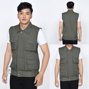 Rompi Vest Jaket Tactical Kargo Pria Motor Jeep Lapangan Outdoor Casual Polos Berkerah Multifungsi Bahan Katun Canvas Premium Quality