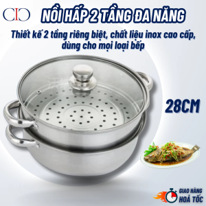 Nồi hấp inox 2 tầng nồi hấp 2 tầng 28cm đa năng nồi có nắp kính sang trọng dùng được cho mọi loại bếp phù hợp cho nha