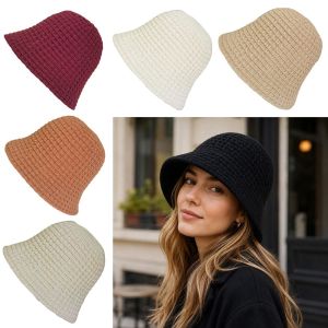 DOWNA Coldproof Bucket Hat Thicken Ear Protection Knitted Fisherman Hat Casual Versatile Winter Cap for Women