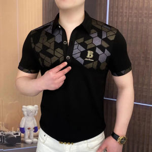 Luxury Printed MenS Polo Shirts Ice Silk Breathable Short Sleeved Casual Business T-Shirt Fashion Slim Fit Office Social Tee