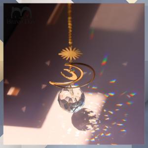 【New Arrival】 Elegant Crystal Moon Sun Ball Hanging Ornament for Home Decor with Rainbow Reflection Metal Pendant