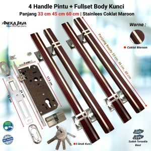 4 Handle pintu + Fullset Kunci panjang 33 cm 45 cm 60 cm / Gagang pintu rumah / Tarikan pintu rumah / Pegangan pintu rumah stainlees murah terbaru