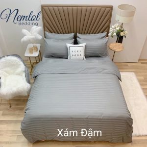 💎MÃ MÀU MỚI💎 Bộ Chăn Ga Gối Cotton Khách Sạn Sọc 3F Sang Trọng Vỏ Gối Ôm Khóa Kéo _ Nemtot Bedding