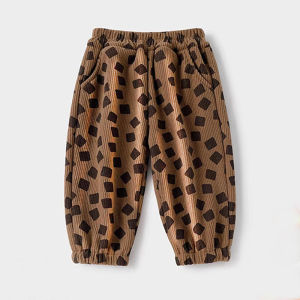 Quần thể thao trẻ em cao cấp bằng vải corduroy có lớp lót mềm mại ấm áp cho mùa đông an toàn cho sức khỏe.