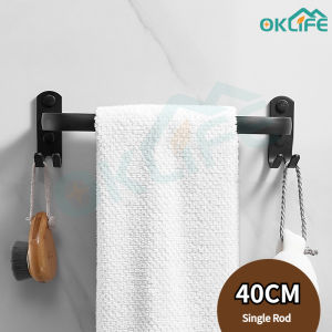 [OKLIFE. SG]Wall-mounted/black towel rack/with Hooks/Towel Rack/Towel Hanger/Wall Hanging