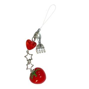 Creative Tomato/Fork/Spoon Bag Charm Colorful Resin Beaded Keychain Pendant Versatile Purse Accessory Gift for Women