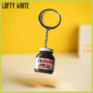 Lofty White 2Pcs Creative Simulation Hazelnut Chocolate Jam Bottle Keychain Couple Keyring Bag Pendant Car Key Holder Gifts