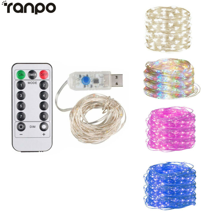 USB Led String Light 1M 2M 5M 10M 50LEDs 100LEDs 8Mode Remote Control ...