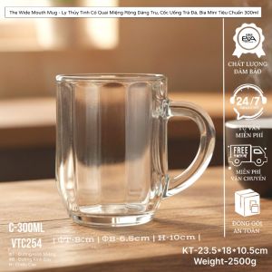 Bộ 12 Ly Thủy Tinh Quai Cầm The Wide Mouth Miệng Rộng Uống Cà Phê Trà Sữa Nước Ép Gia Đình Dung Tích 300ml