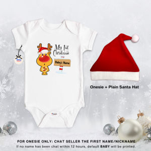 Áo liền quần cho bé PH My First Christmas Quần áo trẻ em Mũ ông già Noel 0-12 tháng tuổi Bé trai bé gái sơ sinh
