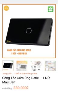 Công tắc thông minh Datic HUNONIC 1 nút kết nối Wifi. Hàng Việt Nam chất lượng cao. BH 1 năm Màu đentrắng