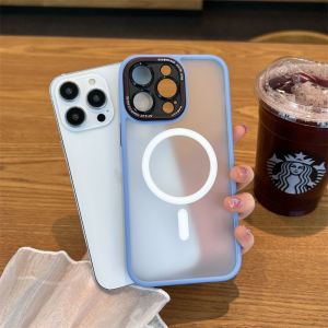 AUOVIEE For iPhone 14 15 Pro Max Case Magnetic Frosted Translucent PC Case For iPhone 13 12 15 Pro Max 14 Plus Soft Silicone Bumper Shockproof Cover