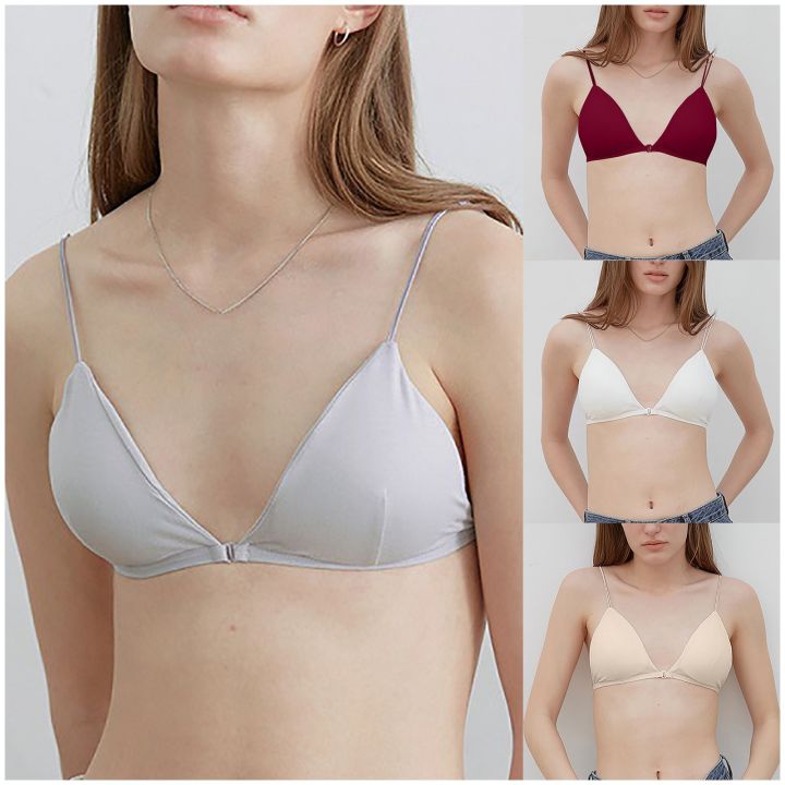 New Womens Underwear Bralette For Women Girls Teens Low Support Triangle V  Neck Bra Front Button Slim Strap Training Bra Padded Wire 
