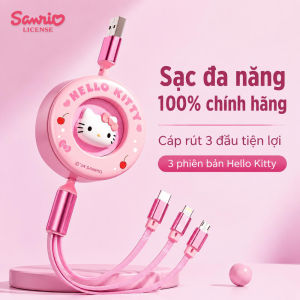 Sanrio Hello Kitty Cáp Sạc 3 Trong 1 Rút Gọn Sạc Nhanh Type C Lightning Micro USB Dây TPU Bền Bỉ Tiện Lợi SS-719