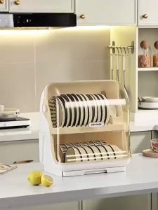 Easyhome.sg Kitchen Dish Rack with Cover    Dishware Storage    Plate Bowl Spoon Drying Rack    Drainage Shelf