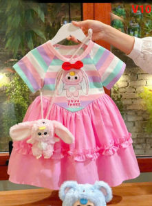 Váy bé gái cộc tay hoạ tiết BABY THREE CAPPYBARA cân nặng 10-40kgĐầm bé gái họa tiết xinh xắn