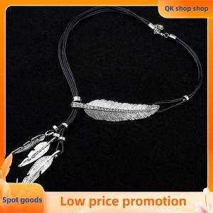 ✨QK shop✨ Trend Fine Jewelry Neck Pendants Bohemian Style Rope Chain Leaf Feather Pattern Pendant For Women Men Retro Party Necklaces
