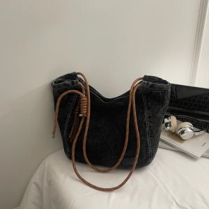 Vsper Washed Denim Fabric Casual Tote Bags For Women Big Capacity Shopper Shoulder Bag With Braided Strap Fashion Daily Handbags2026
