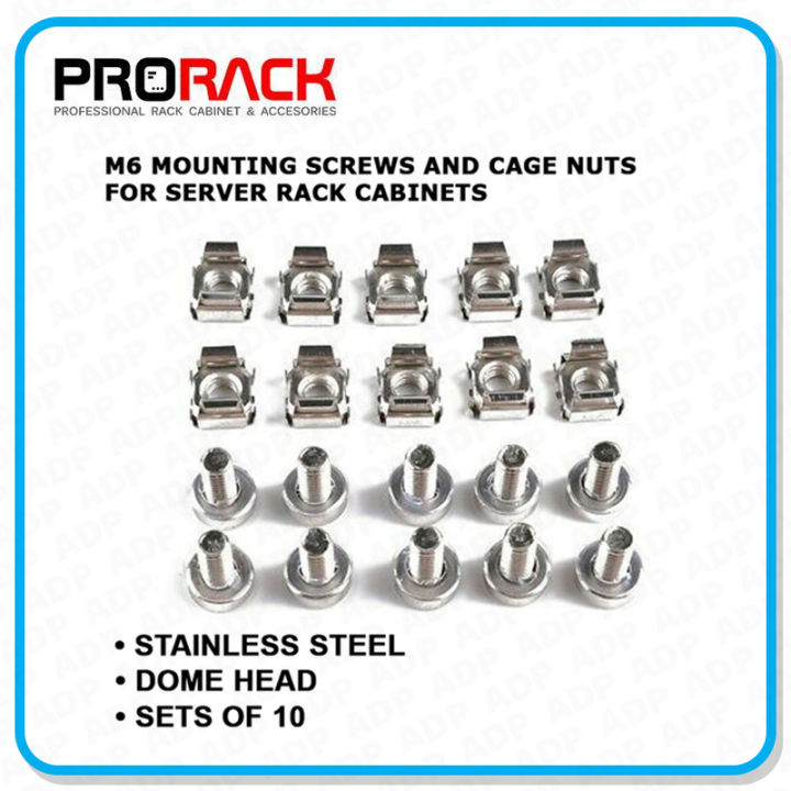 PRORACK M6 cagenut sets of 10 Mounting Screws and Cage Nuts for Server