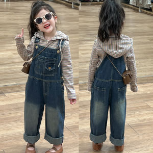 Rolanko Toddler Girls Overalls Denim Bib Jumpsuit Little Kids Baggy Jeans Overalls with Side Pockets 2-7 Years